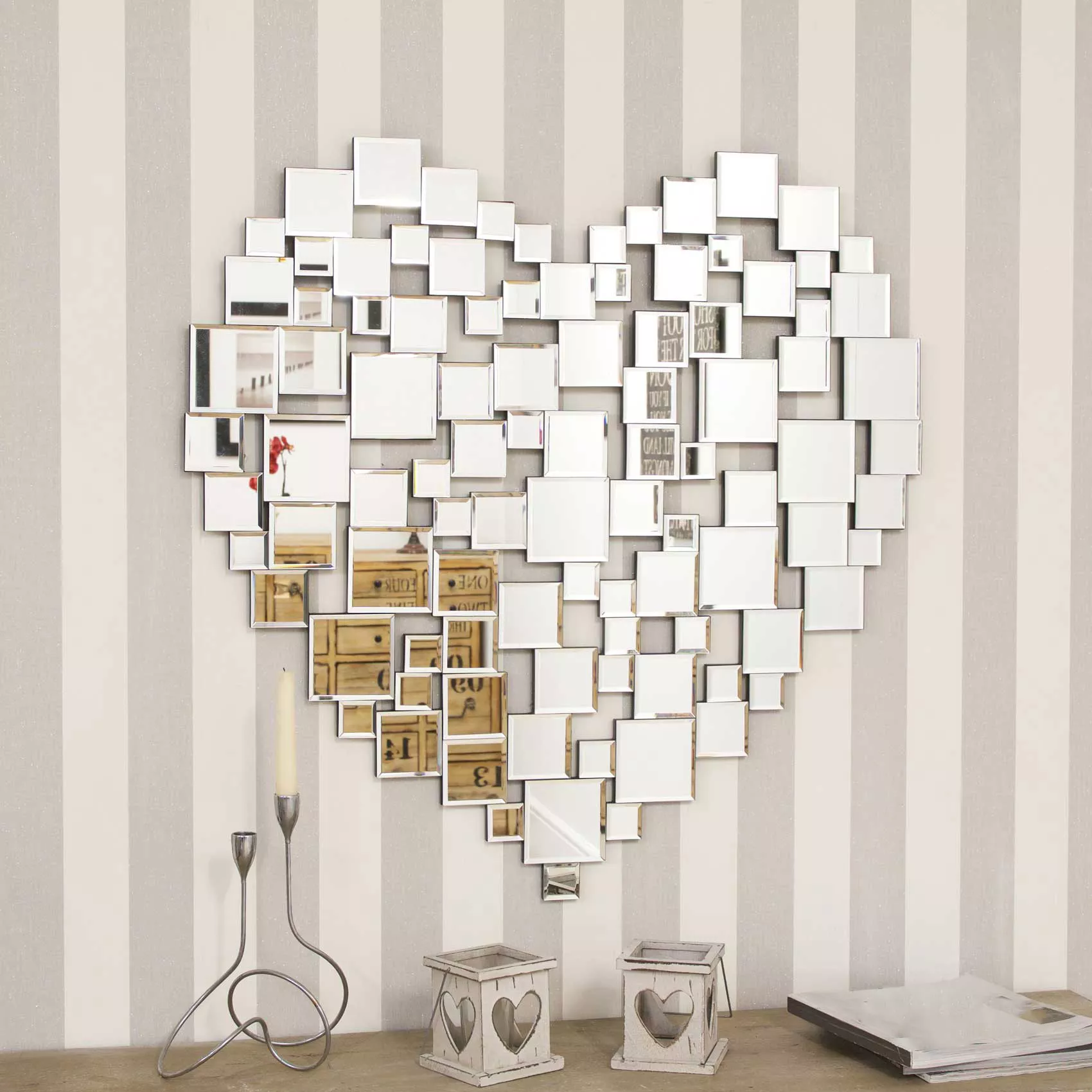 All Glass Heart Shaped Mirror